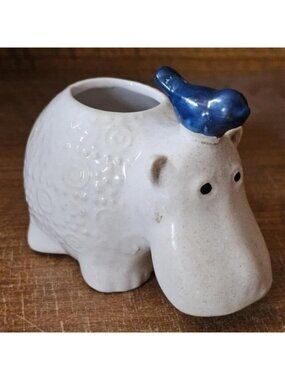 Enesco Imports Japan Ceramic Hippo Planter with Blue Bird